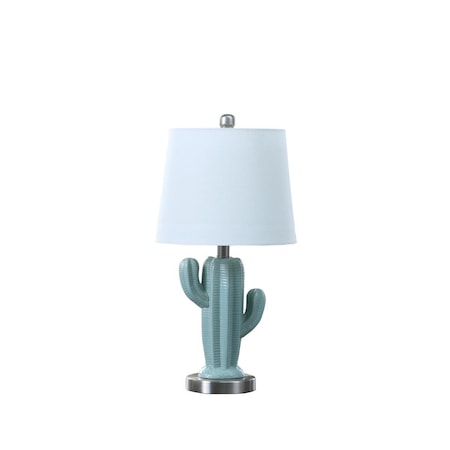 Ore International 22 in. Southwest Ceramic Cactus Plant Modern Metal Table Lamp, Teal HBL2712